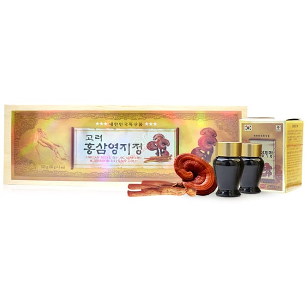 Cao Hồng Sâm Linh Chi KGS Korean Red Ginseng Linhzhi Mushroom Extract Gold Hộp Gỗ 150g (30g x 5 lọ)