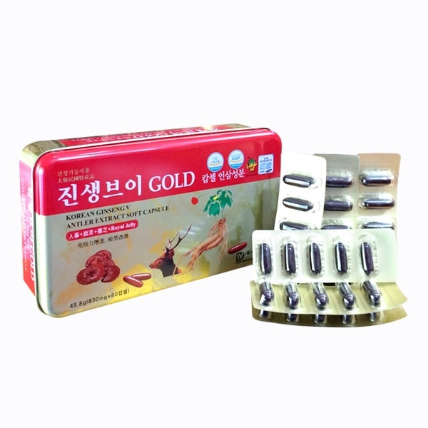 Viên Linh Chi Hồng Sâm Nhung Hươu Dongwon Korean Ginseng V Antler Extract Soft Capsule Gold 60 Viên