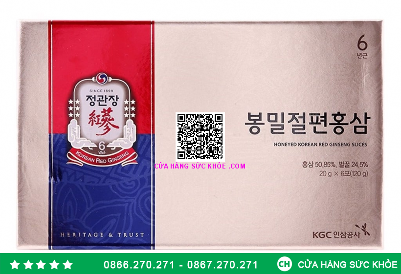 Hồng Sâm Thái Lát Tẩm Mật Ong KGC Honeyed Korean Red Ginseng Slice (6 gói x 20gr)