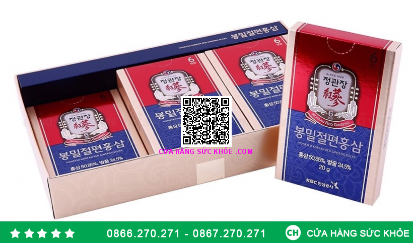 Hồng Sâm Thái Lát Tẩm Mật Ong KGC Honeyed Korean Red Ginseng Slice (6 gói x 20gr)