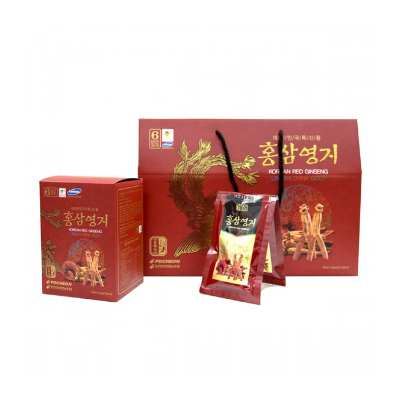 Nước Hồng Sâm Linh Chi Pocheon Korean Red Ginseng Lingzhi Drink Gold (30 gói x 70ml)