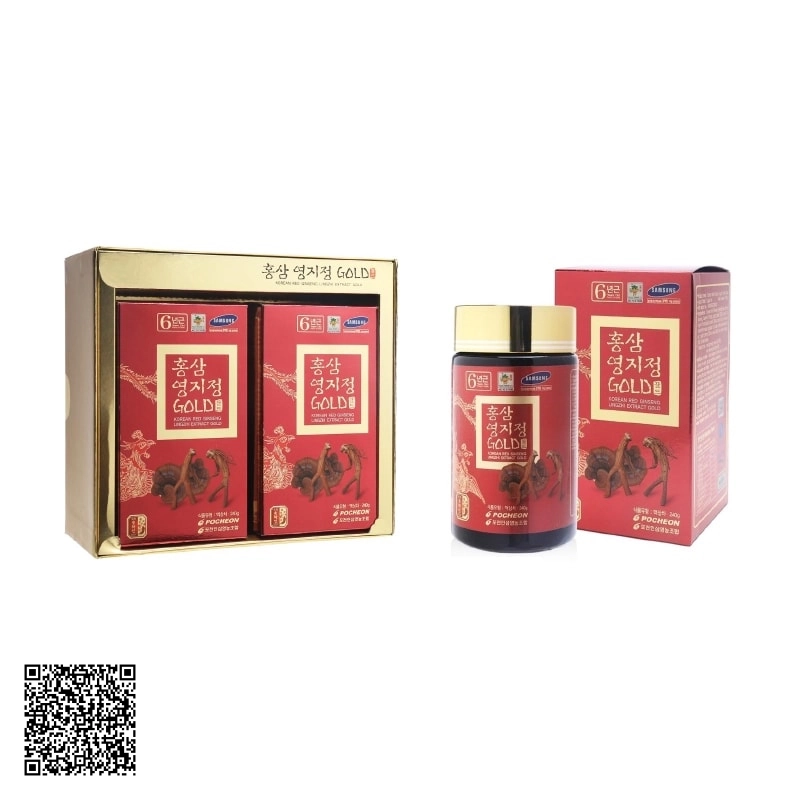 Cao Hồng Sâm Linh Chi Pocheon Korean Red Ginseng Lingzhi Extract Gold Của Hàn Quốc 2 Lọ/Hộp