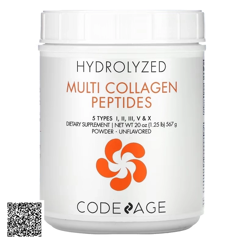 Bột Collagen Trẻ Hóa Da CodeAge Hydrolyzed Multi Collagen Peptides Powder 5 Types I, II, III, V & X Từ Mỹ 567g