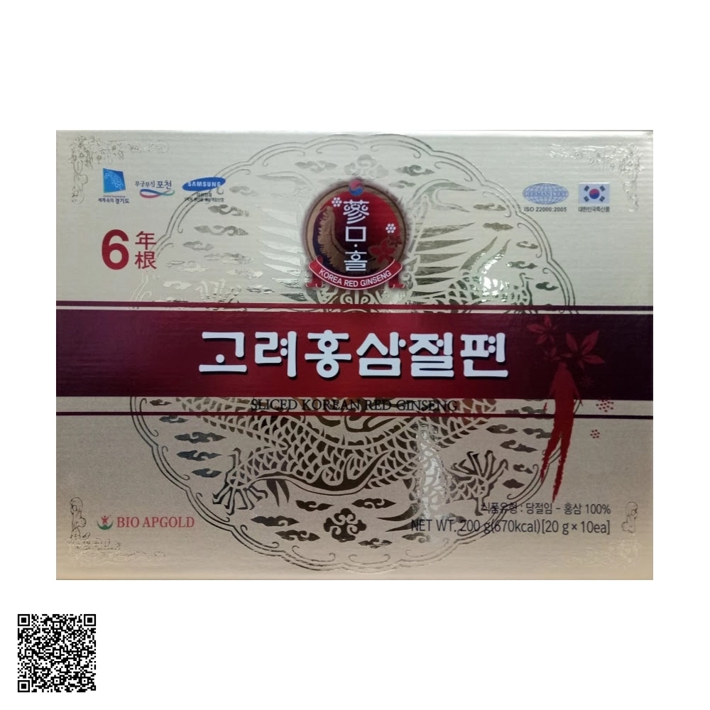 Hồng Sâm Thái Lát Tẩm Mật Ong Bio Apgold Sliced Korean Red Ginseng Từ Hàn Quốc 10 Gói