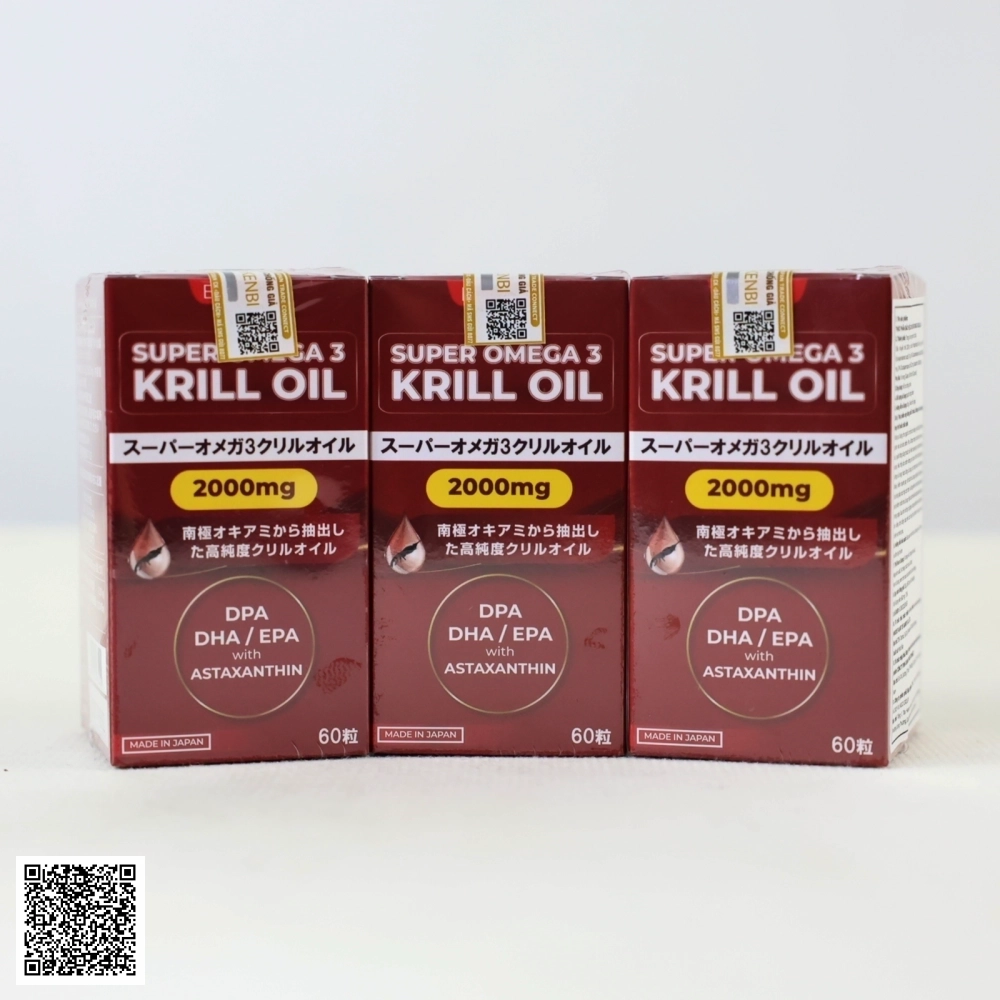 Combo 3 Hộp Viên Uống Dầu Nhuyễn Thể Eikenbi Super Omega 3 Krill Oil 2000mg Từ Nhật Bản Hộp 60 Viên